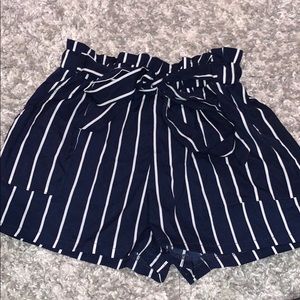 Navy and white striped flowy shorts